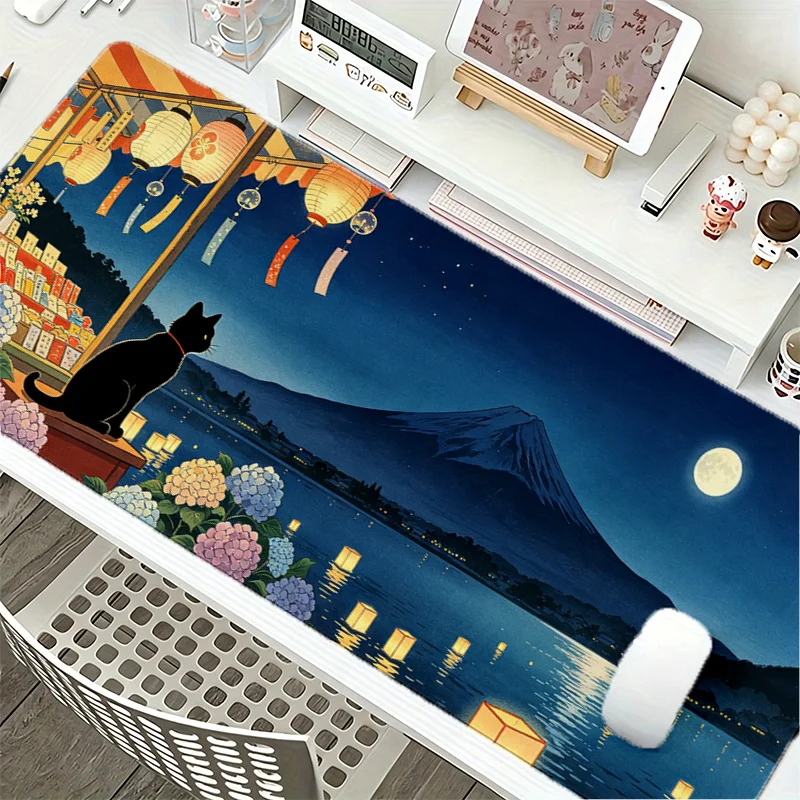 The Fuji Mountain Cat Lantern Mouse Pad from Japan's night market offers a peaceful festive scene for cat lovers and art