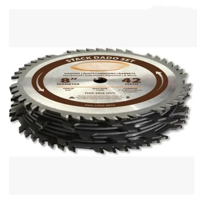 Set Woodworking Saw Blade Slotted 8-inch for DADO 15.88 Aperture Alloy 2 Large Outer Saw Blades and 6 Small inner Saw Blades