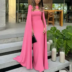 Msikoods Simple Prom Dress With Draped Cape Satin Strapless Long Women Formal Occasions Party Dress Elegant Evening Gown