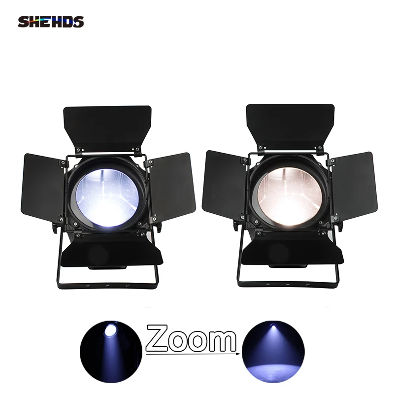 SHEHDS 2pcs Led Zoom Par COB 200W Warm & Cool White With Barndoor For DJ Disco Audience Wedding Concer