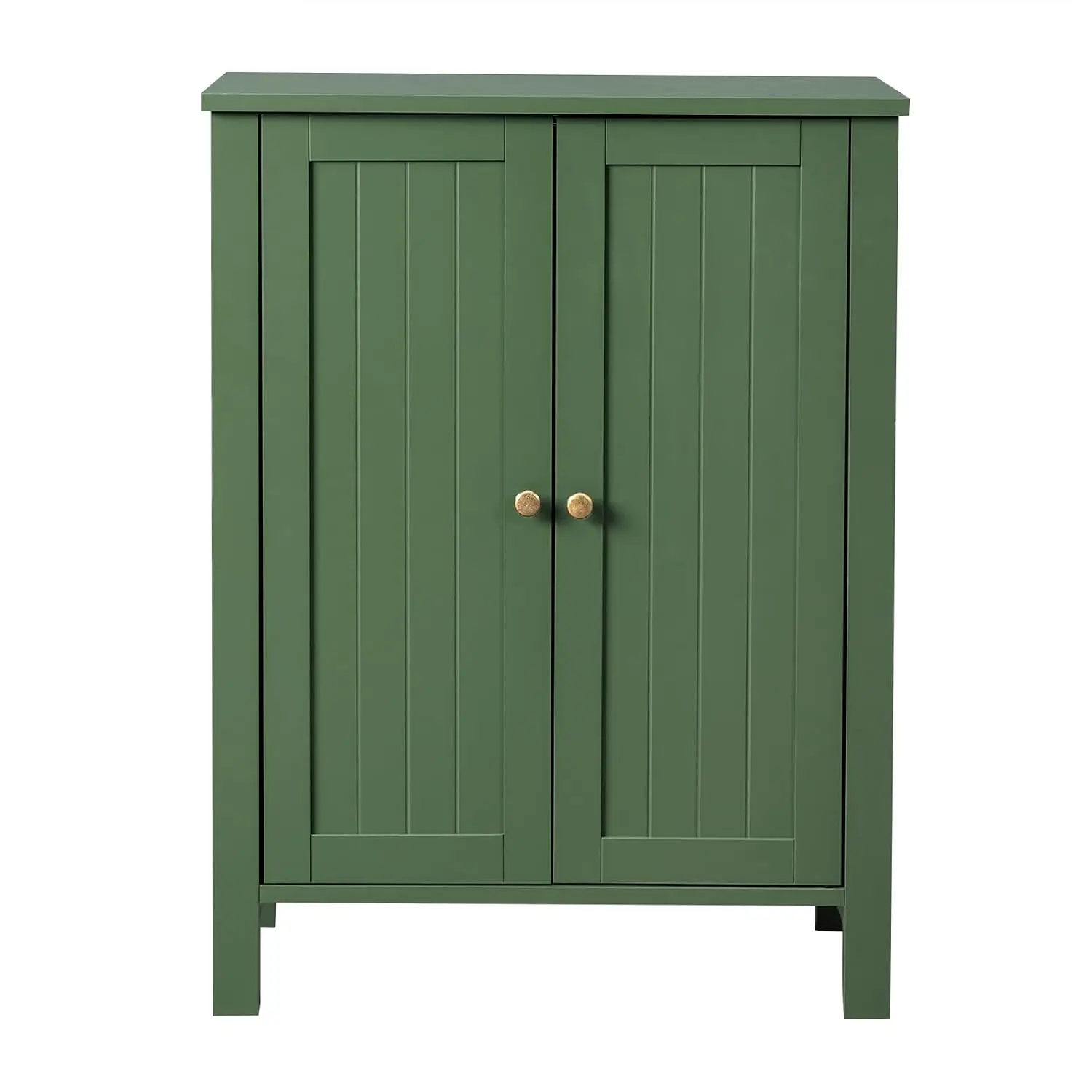 Green Bathroom Storage Cabinet Free Standing, Wooden Floor Cabinet with Doors & Shelves, Accent Sideboard Organizer for Kitchen