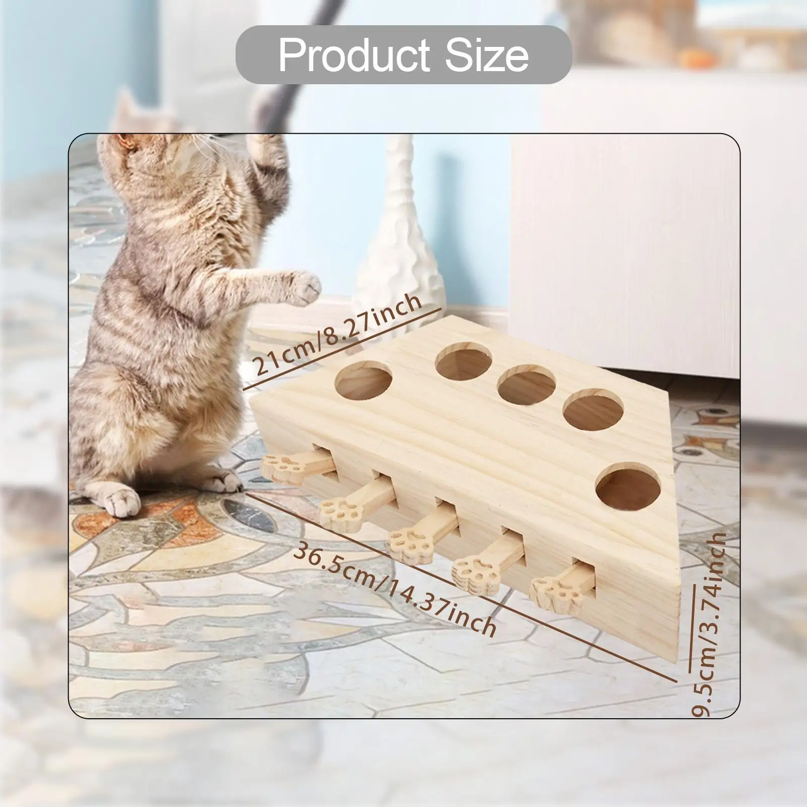 Interactive Wooden Cat Toy Whack a Mole for Indoor Cats Unique Puzzle Enrichment Exercise Stable Base Engaging Pet Gift