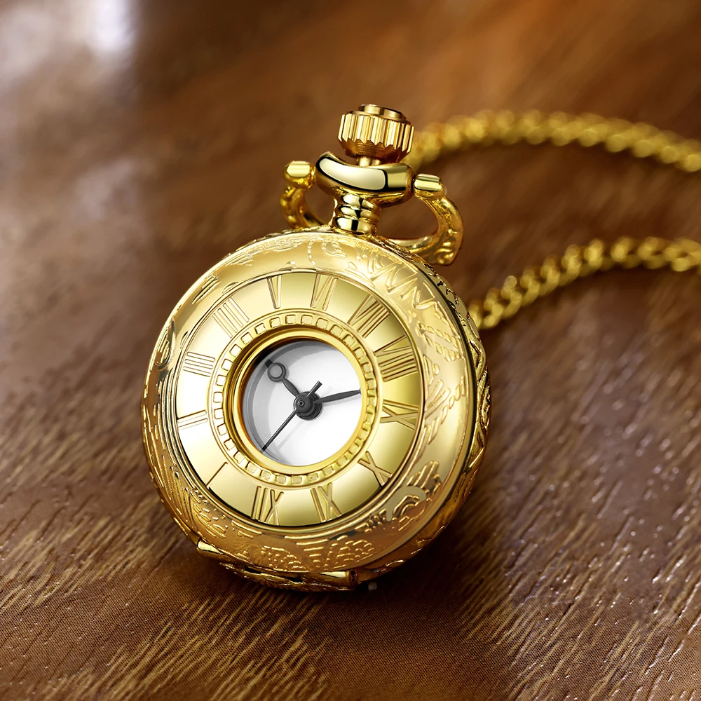 1pc Dazzling Luxury Gold Ladies Quartz Pocket Watch with Gold Pendant Necklace Elegant Pendant Schedule, Women's Gifts, Fashion