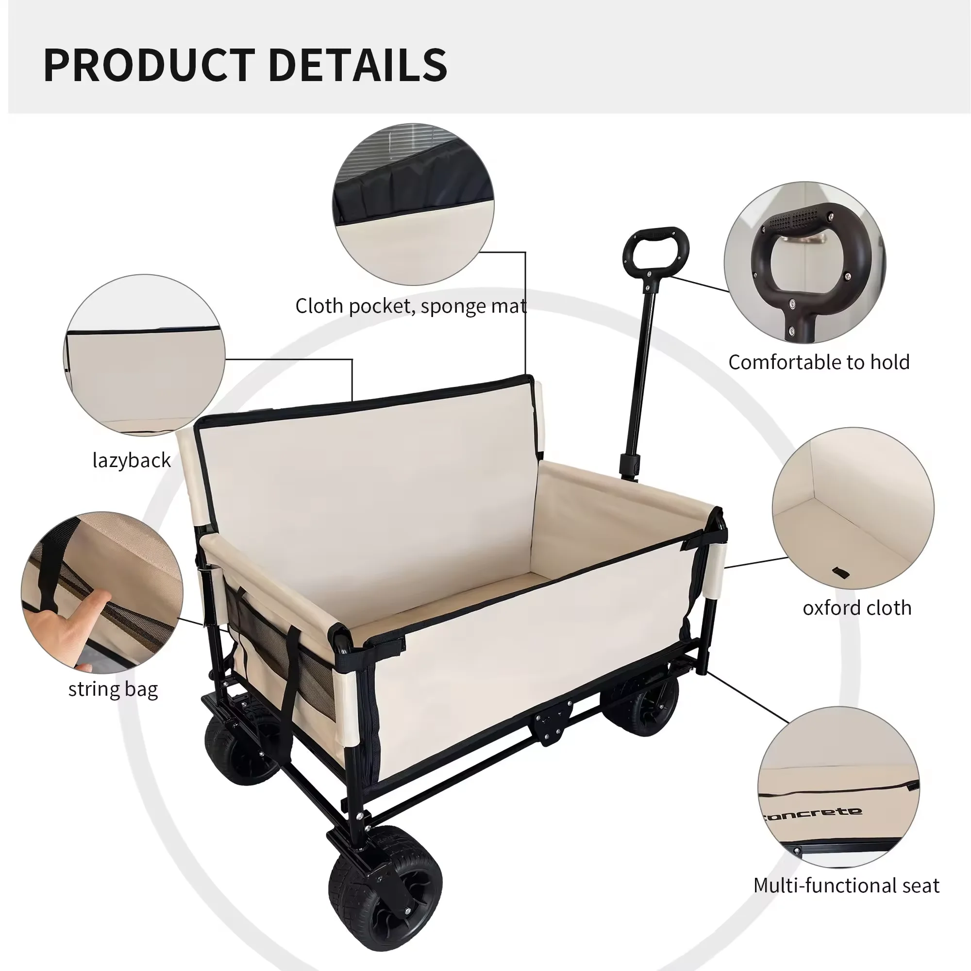 Folding Wagon Folding Sofa Band Brake Multi-Purpose Oxford Cloth Heavy Duty Camper Multiple Pockets