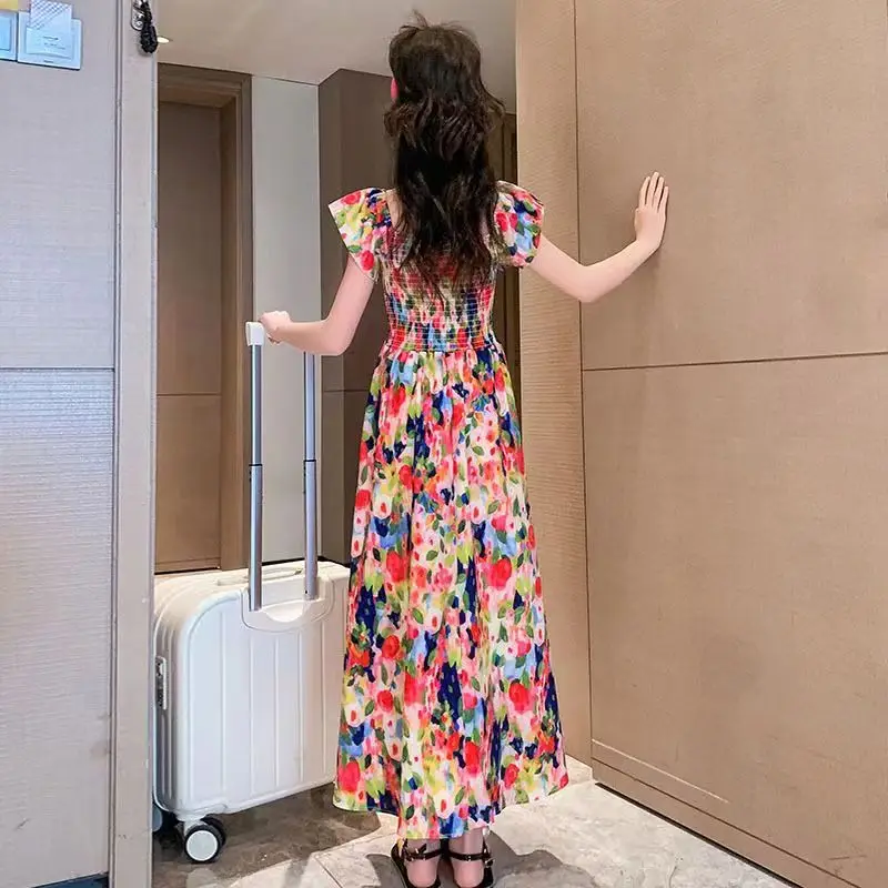 Girls floral dress summer dress children\'s summer thin princess dress older children girls skirt