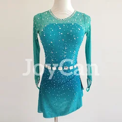 JoyCan Ice Figure Skating Dress Girls Blue-Green Spandex Stretchy Mesh Competition Dance Wear Customized BD9832