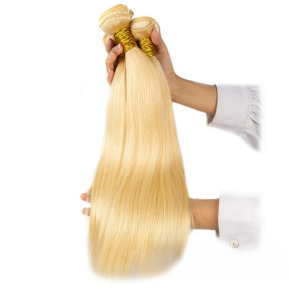 1/3개 613 블론드 번들 인모 스트레이트 10-30인치 100% 미가공 버진 인모 헤어 익스텐션 12A 등급 웨이브 풀 엔드