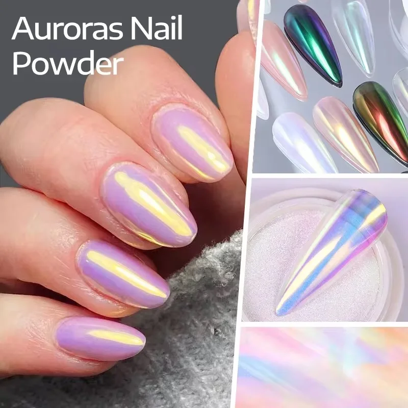 1 Box Auroras Pearl Nail Powder Moonlight Metal Effect Nail Art Glitter White Rubbing Dust On Nail Art Decoration Manicur
