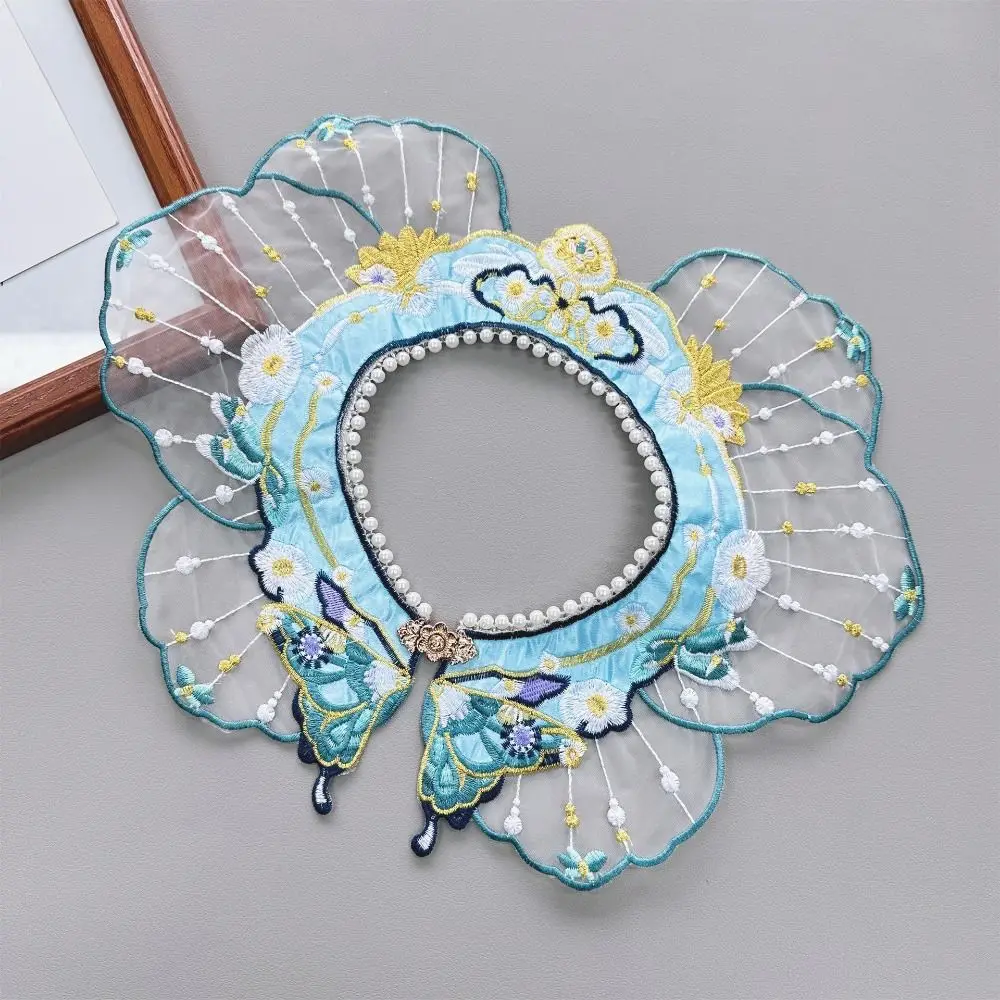 التطريز الديكور Hanfu شال اللؤلؤ فراشة كاذبة الأزهار Yunjian جولة الرقبة الصينية الاطفال قميص طوق كاذبة