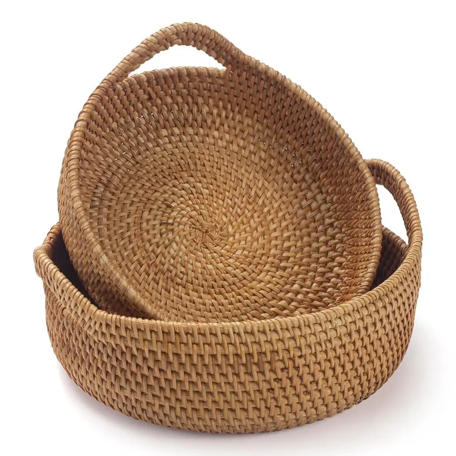 

Storage Basket, Hand Woven Fruit Basket with Handles, Wicker Serving Basket, Bread Basket, Decorative Baskets for Organizing, Se