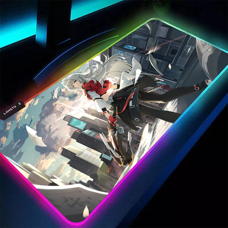 

Mouse Pad Honkai Impact 3 Gamer Desk Mat LED PC Computer Anime Mousepad RGB Kawaii Girl Keyboard Pad Gaming Accessories Mausepad
