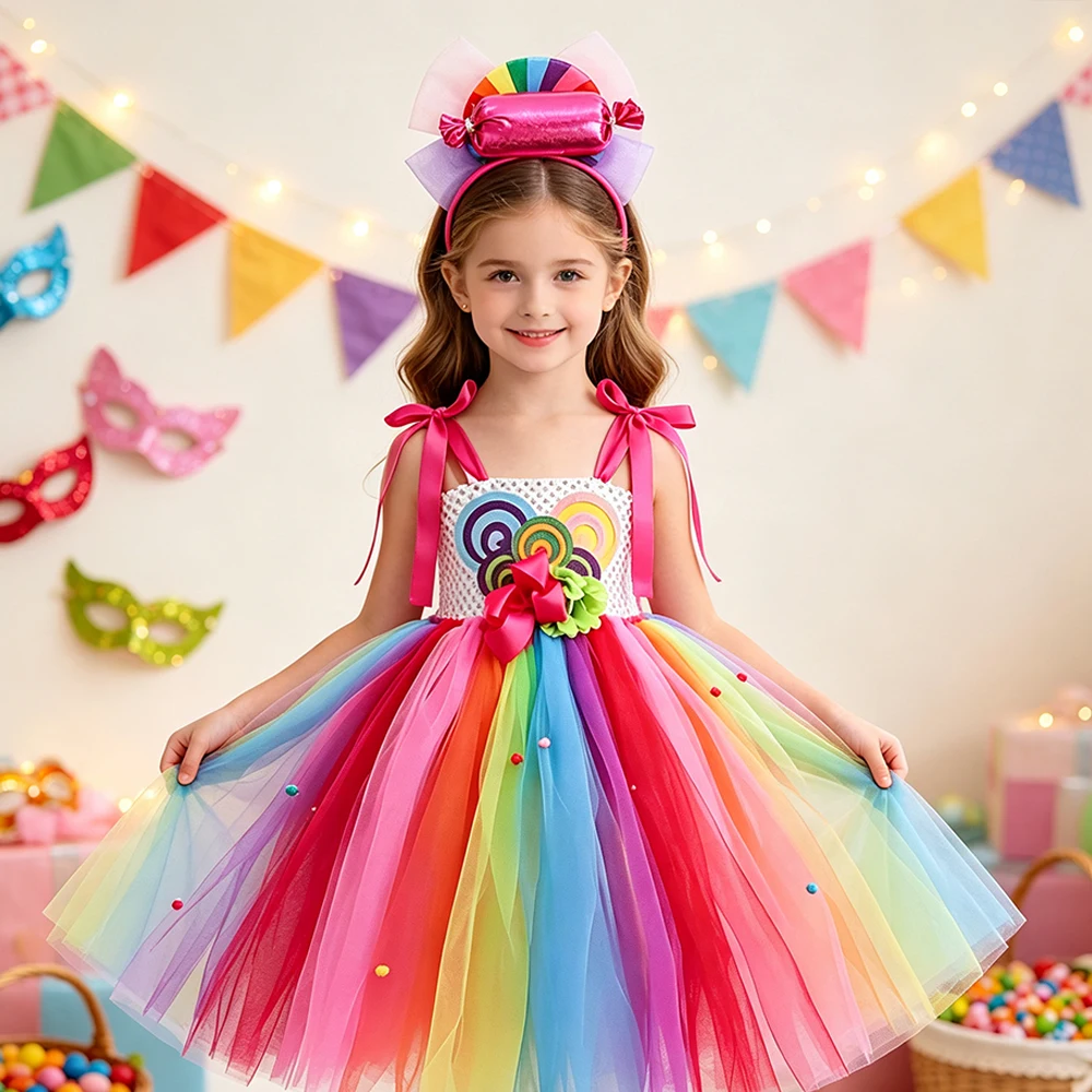 Halloween-Karnevalskostüm für Kinder, Lollipop-Kleidung, Purim-Kostüm, Hübsches Tutu, Flauschiges Bonbon-Prinzessinnen-Ballkleid – Detail 12