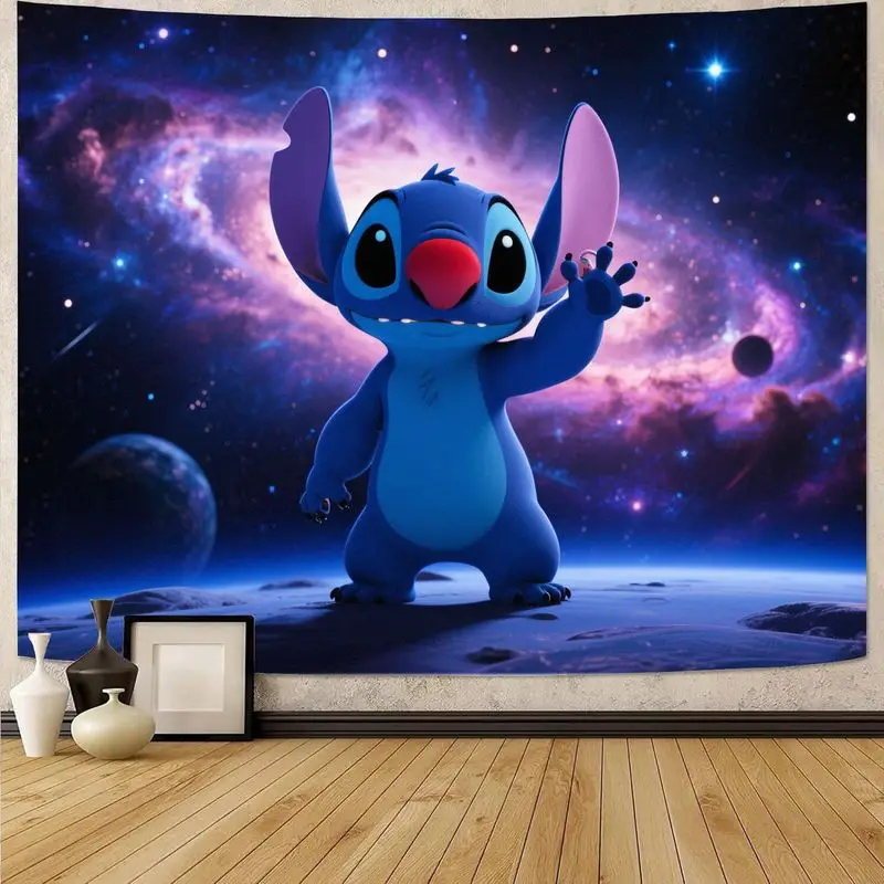 

1PC Cute Cartoon Stitch Tapestry Cosmic Galaxy Wall Art Decor Perfect for Bedroom Living Room Gift for Disney Fans