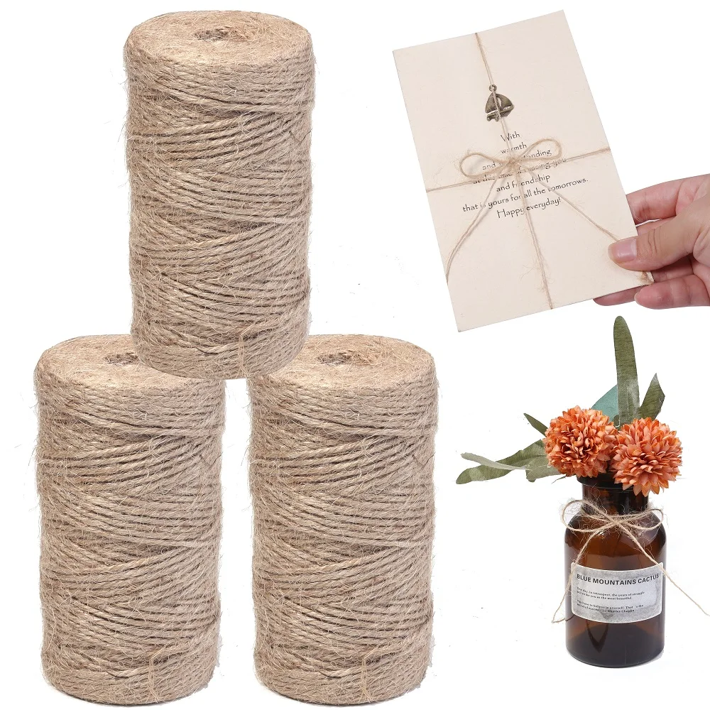 Cordon en jute naturel vintage de 100 m, ficelle, ruban, pour bricolage, couture, emballage cadeau, mariage, fête, décoration artisanale pour la maison
