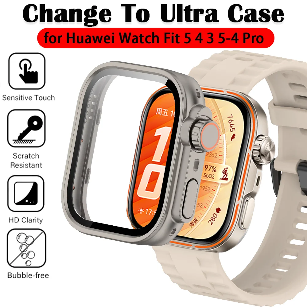 PC Case+HD Glass for Huawei Watch Fit 5 5 Pro Change To Ultra Screen Protector Shell Huawei Fit 3 4 4 Pro Upgrade To Ultra Cover