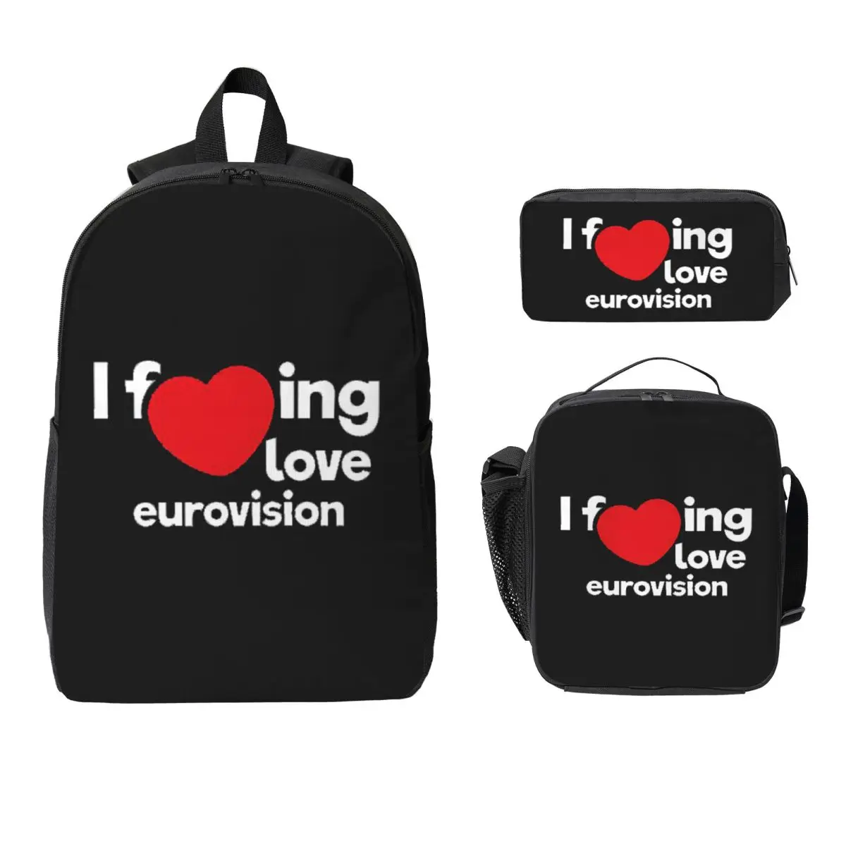 

I Love Eurovision - Rainbow Backpack Student Boys Girls BookBag School Bag Shoulder Bags 3ps Insulated Lunch Bag Pencil Case