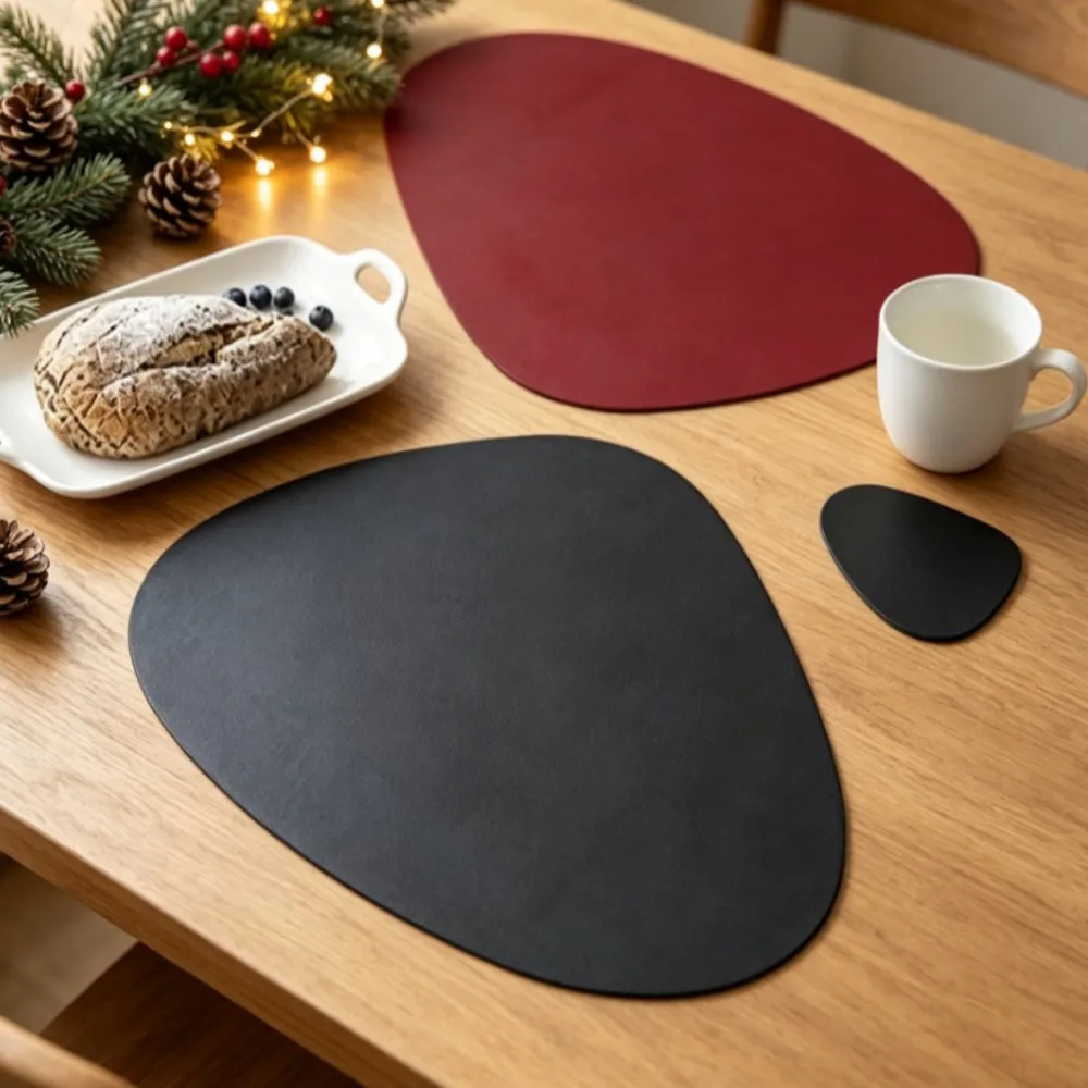 Christmas Gift Black Dining Placemats and Coasters Set - Washable Round Table Mats for Kitchen Patio Indoor Outdoor - 1/4/6sets