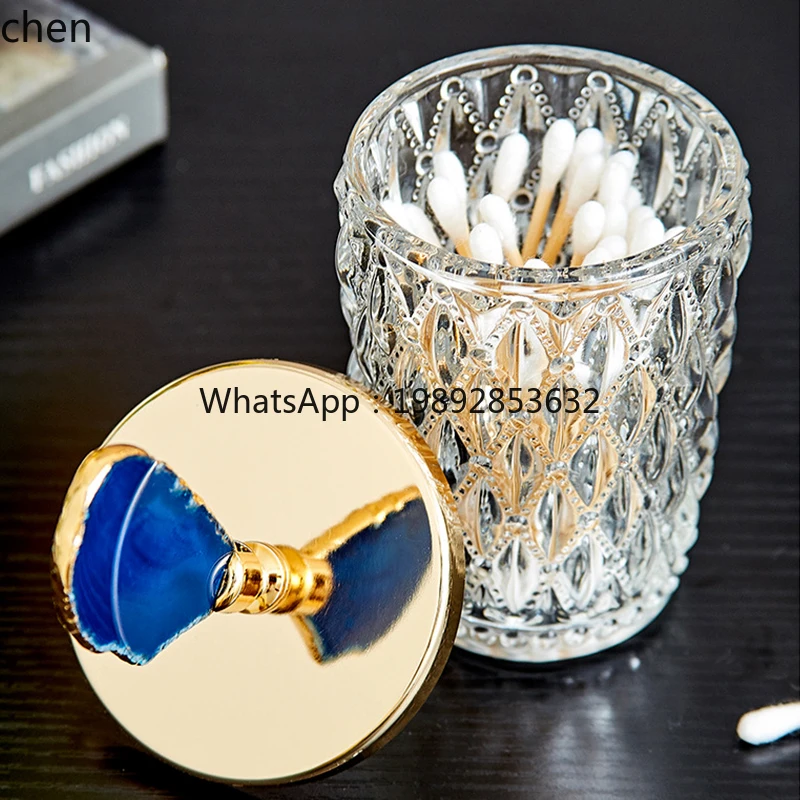 

Crystal Glass Candy Jar Living Room Model Room Coffee Table Storage Agate Storage Jar Creative Cotton Swab Jar