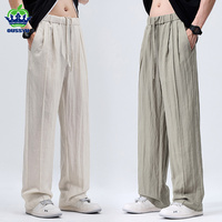 OUSSYU Brand Clothing Lyocell Linen Fabric Casual Pants Men Summer Thin Elastic Waist Outdoors Jogger Wrinkled Outdoor Trousers