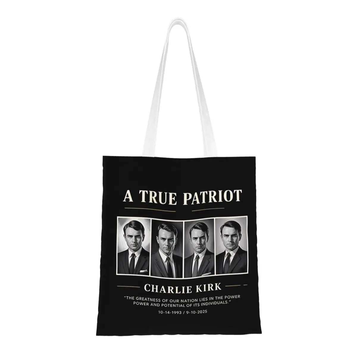 

Charlie Kirk Tote Bags Women Handbag Foldable Student 1993-2025 Rip Memorial American Shoulder Bag Printed Grocery Bag