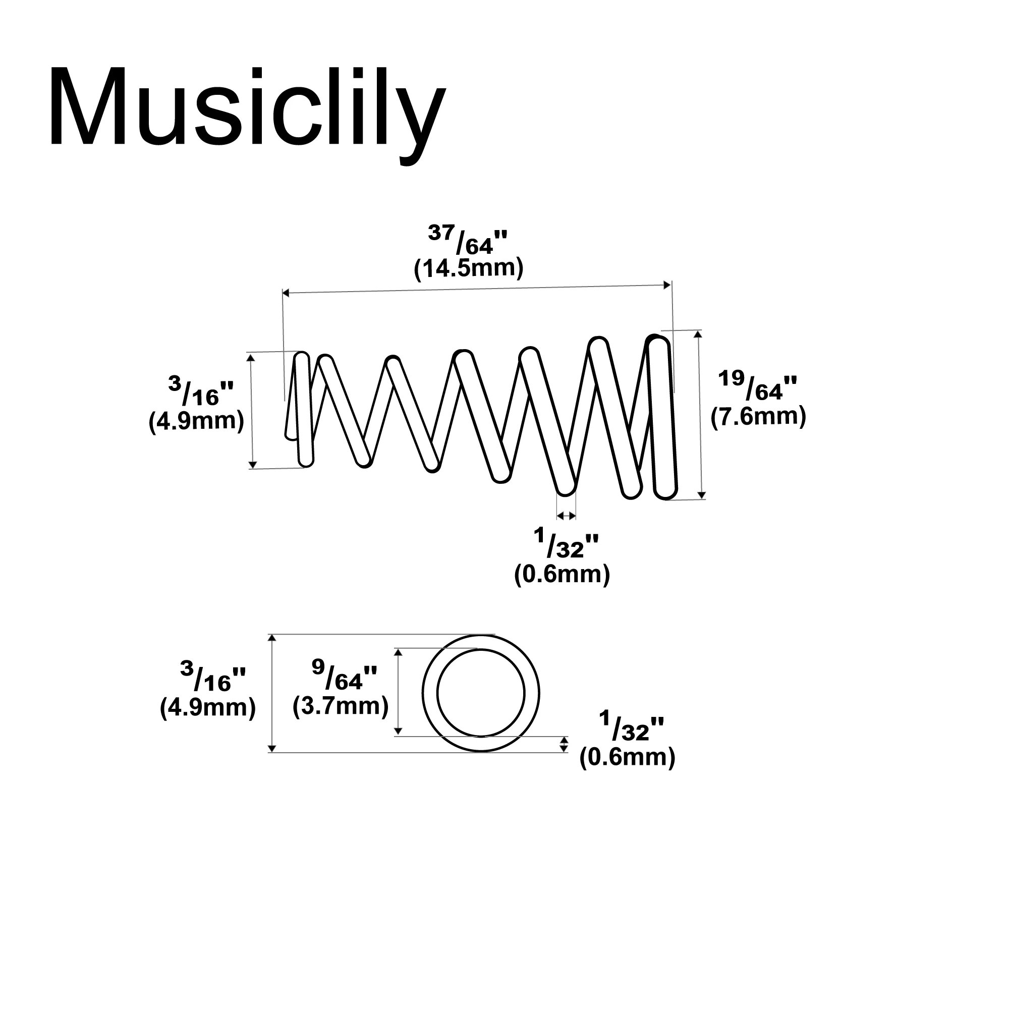 Musiclily Basic 14.5x4.9/7.6mm Single Coil Pickup Height Adjustment Conical Style Spring for Electric Guitar, Nickel (Set of 20)