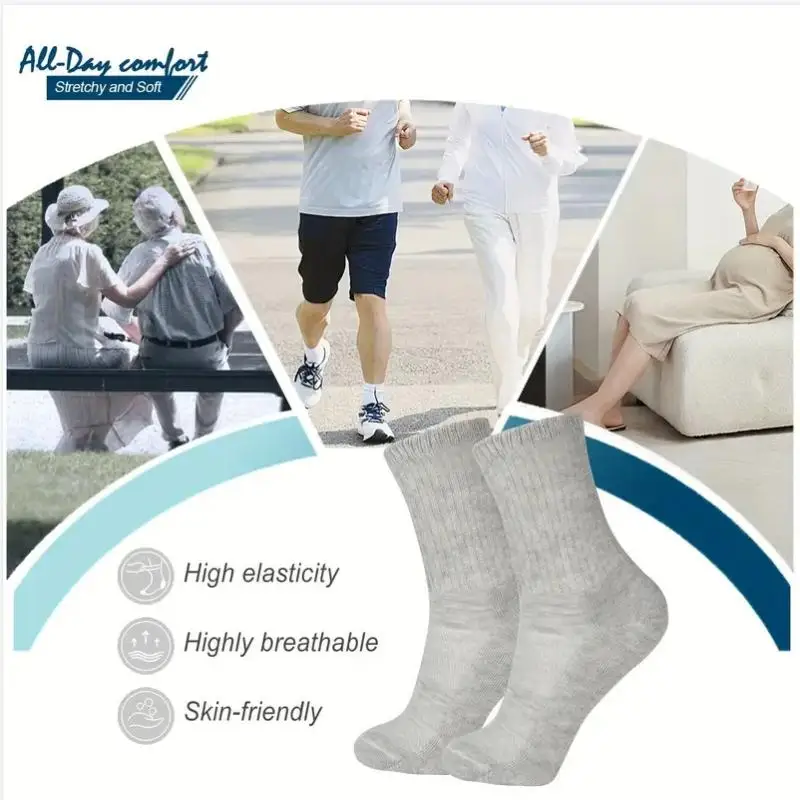 Diabetic Crew Socks Non-Binding Loose Fit For Women & Men Soft Cushioned Sole Moisture Wicking