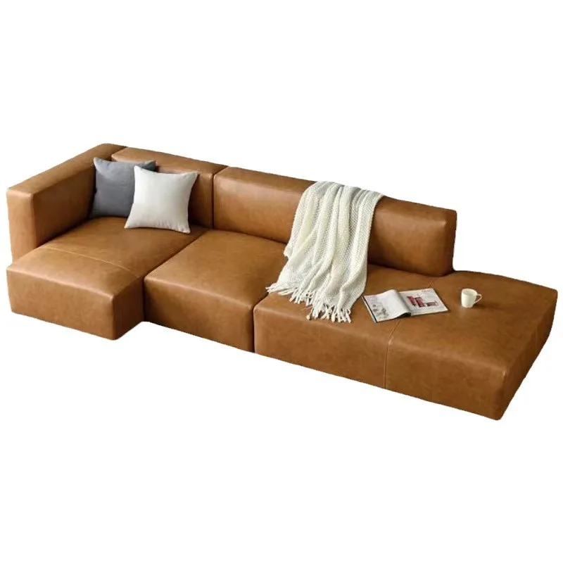 

Light luxury retro geometric leather size module sofa living room simple straight row princess combination light luxury leisure