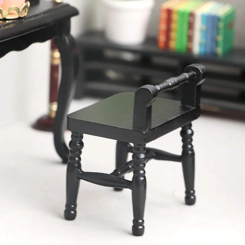 Miniaturowe drewniane meble do domku dla lalek w skali 1:12, vintage toaletka z krzesłem, zestaw do dekoracji sypialni, model akcesoriów do domku dla lalek 2025