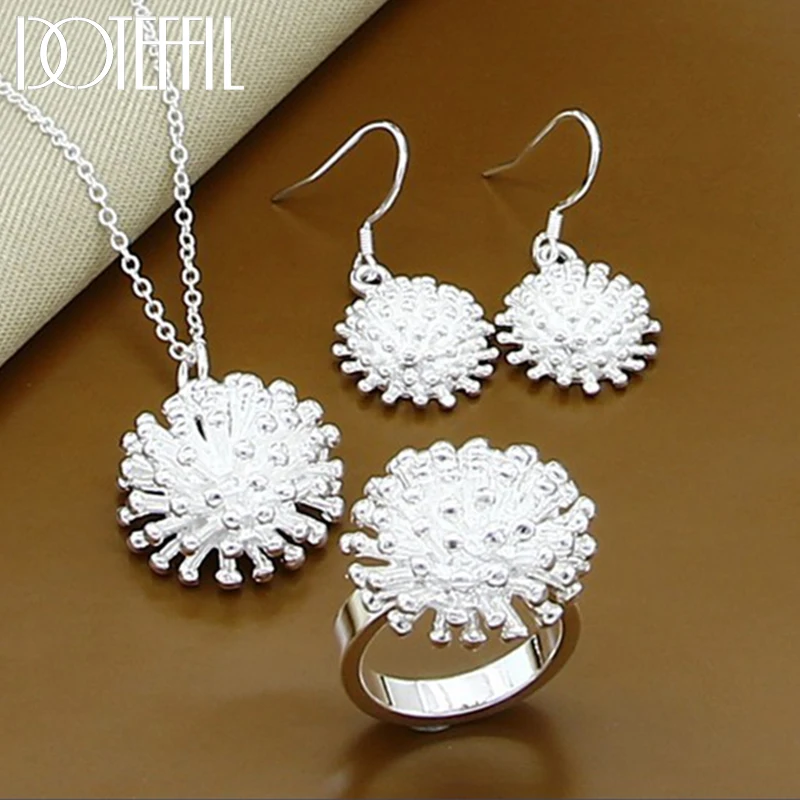 

DOTEFFIL 925 Sterling Silver Firework Flower Necklace Earring Ring Set Popular Charm Nice Necklace Earring Sets Women's Jewelry