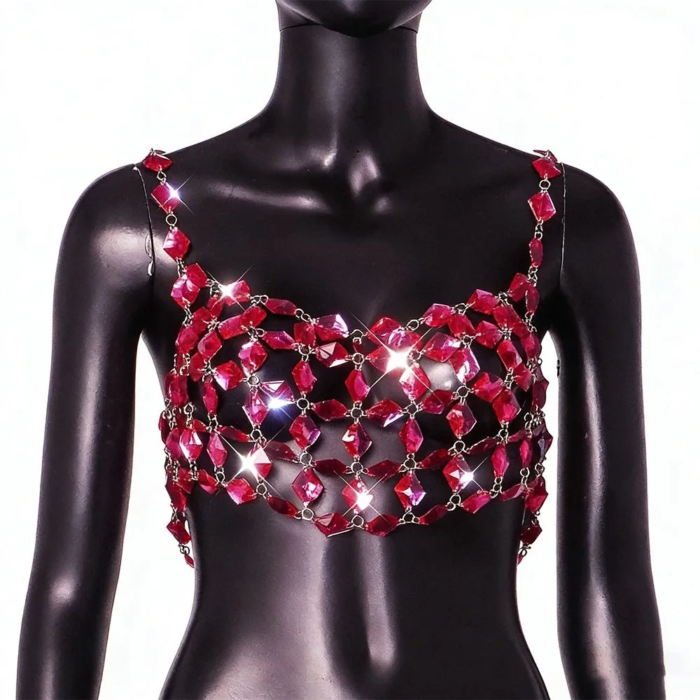 

Сексуальный укороченный топ Y2K со стразами, ажурный, в европейско-американском стиле, с кристаллической цепочкой, без спинки, прозрачный, на бретельках, для вечеринок и рейвов