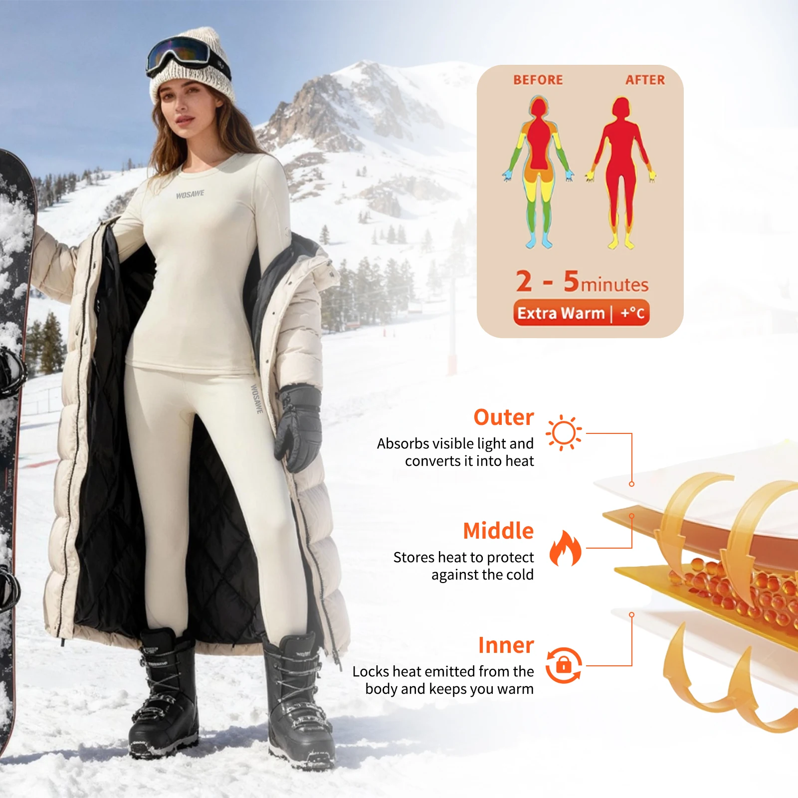 WOSAWE النساء التزلج ملابس اخلية حرارية مجموعات رياضية سريعة الجافة رياضية اللياقة البدنية تجريب ممارسة قمصان ضيقة طويلة جونز ملابس رياضية #2