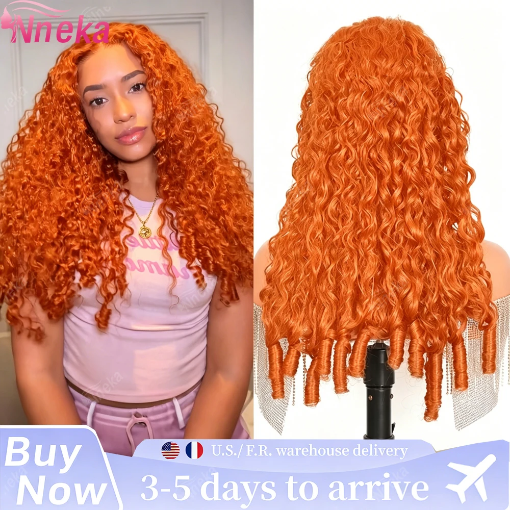 

Ginger Orange Burmese Curly Hair Wig 13x6 HD Lace Front Human Hair Wig 13x4 Lace Front Pre Pluck #350 Colored Wig For Women 200%