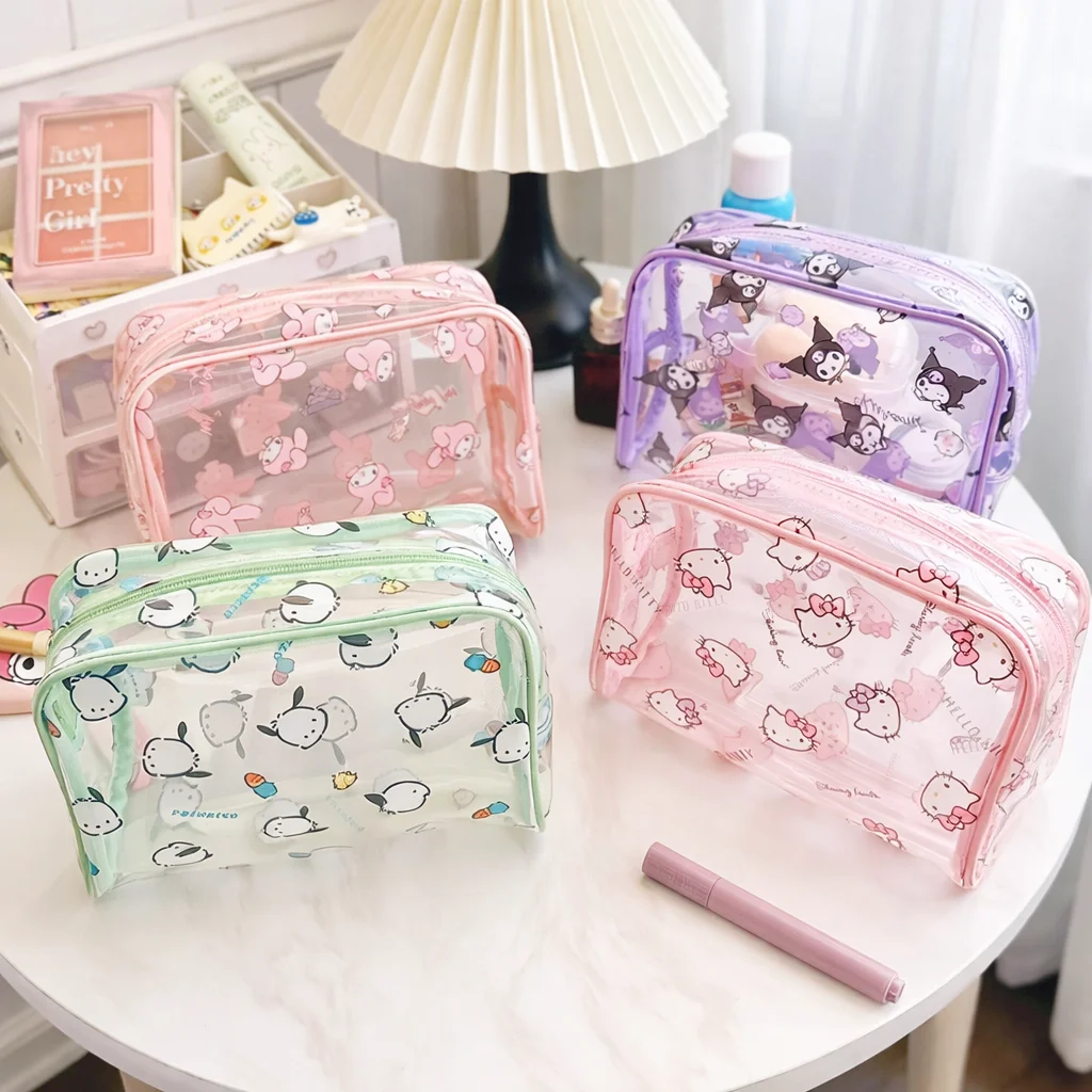 

Sanrio Clear Makeup Bag Kuromi My Melody Hello Kitty PVC Portable Travel Toiletry Organizer Clutch Bag for Women Girl Teens Gift