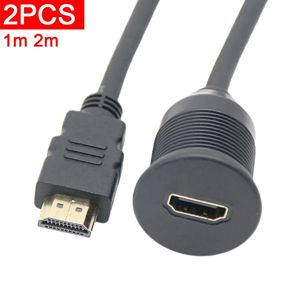 

2pcs HDMI Male To Female High-Definition Waterproof Line, Car, Motorcycle, Ship, Instrument Panel Modification Extension Cable