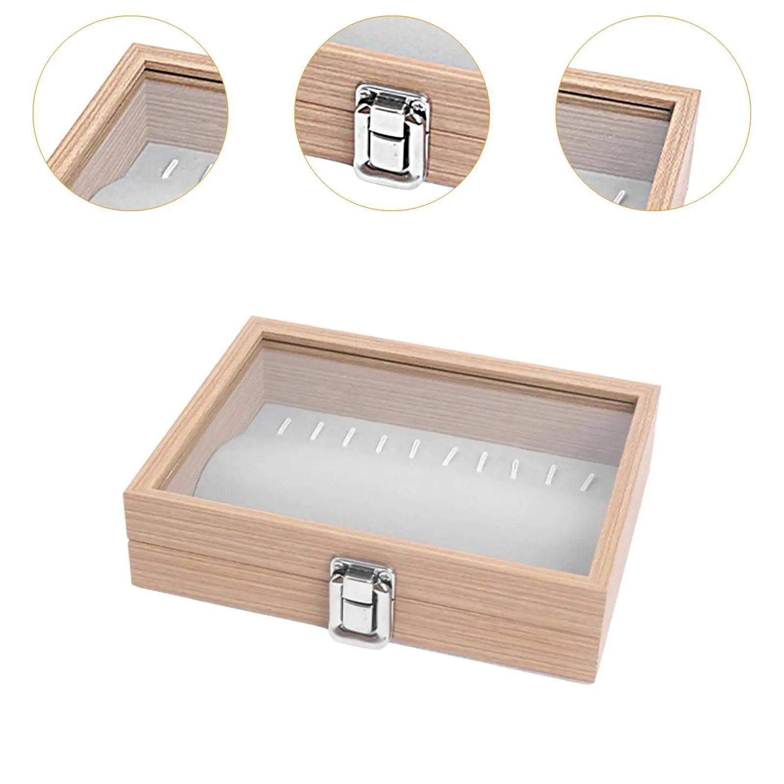 Tabletop Jewelry Display Case with Clear Flannel Lid for Medal Badge Brooch Earring Bracelet Ring Organizer Shadow Box
