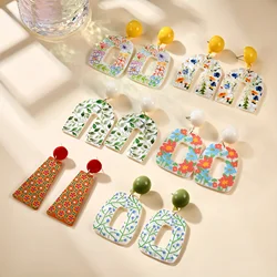 Geometric Acrylic Earrings Pendientes Earring For Women Retro Flower Contrast Color Square Earrings Acrylic Candy Color Earrings