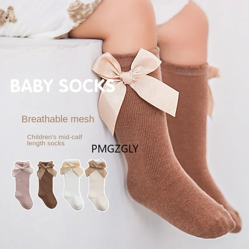 Baby Girls Socks Newborn Cute Knee High Bow Princess Socks Kids Solid Color Cotton Children Socks Korean Version Infant Stuff