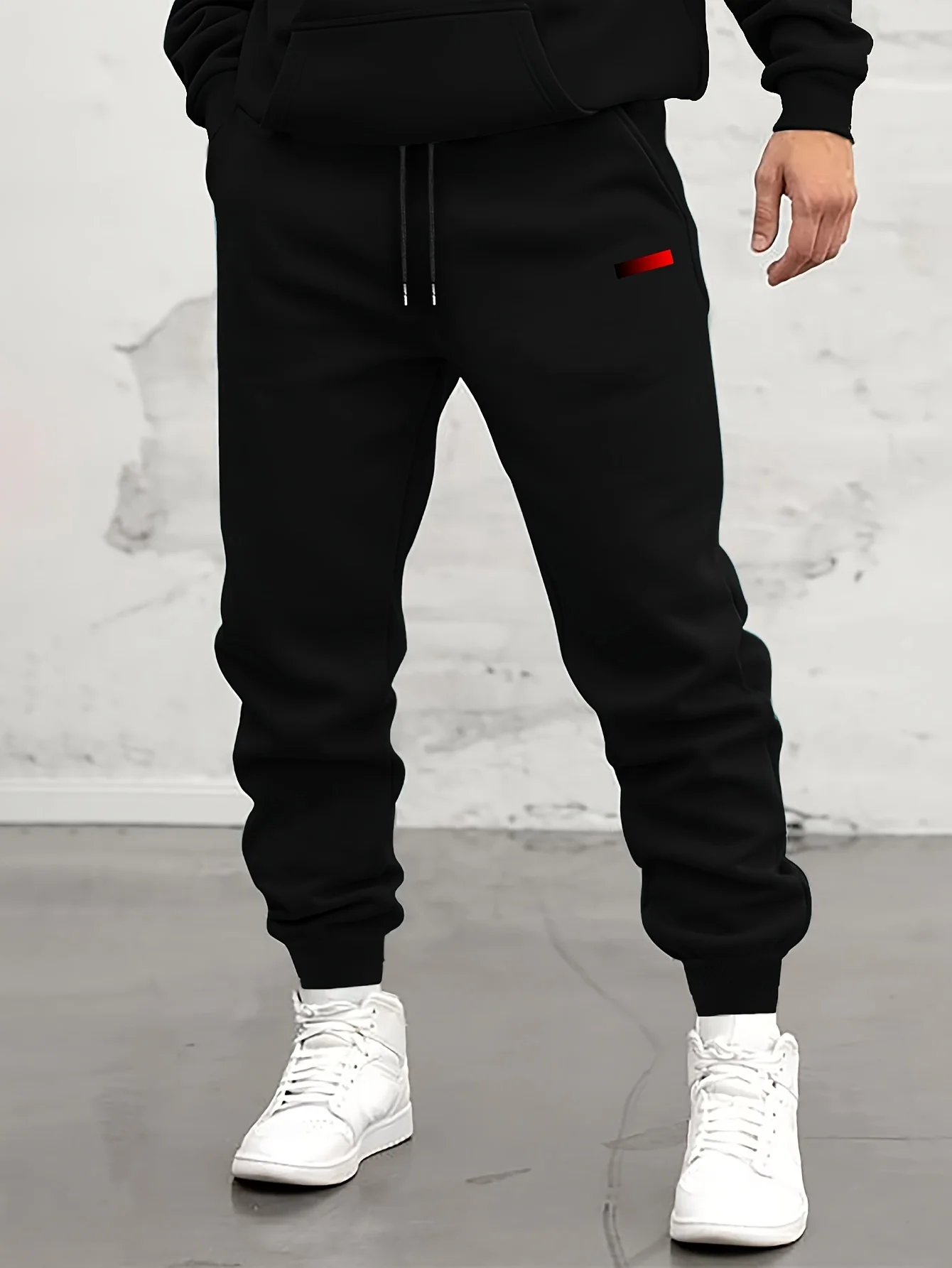 RedBlack Gradient Stripe Badge Men Jogger Pants Drawstring Elastic Waist Loose Hip Hop Street Sweatpants