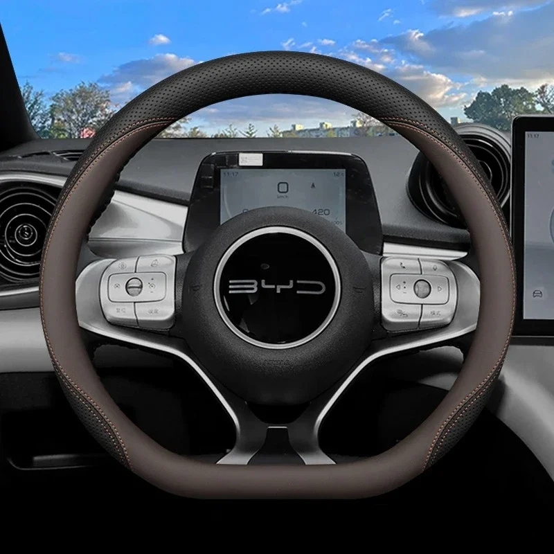 2026 For BYD Leather Car Steering Wheel Cover Ultra Thin 15 Inch Fit Atto 3 Seal Han Tang Dolphin Seal U Atto 2 Accessories