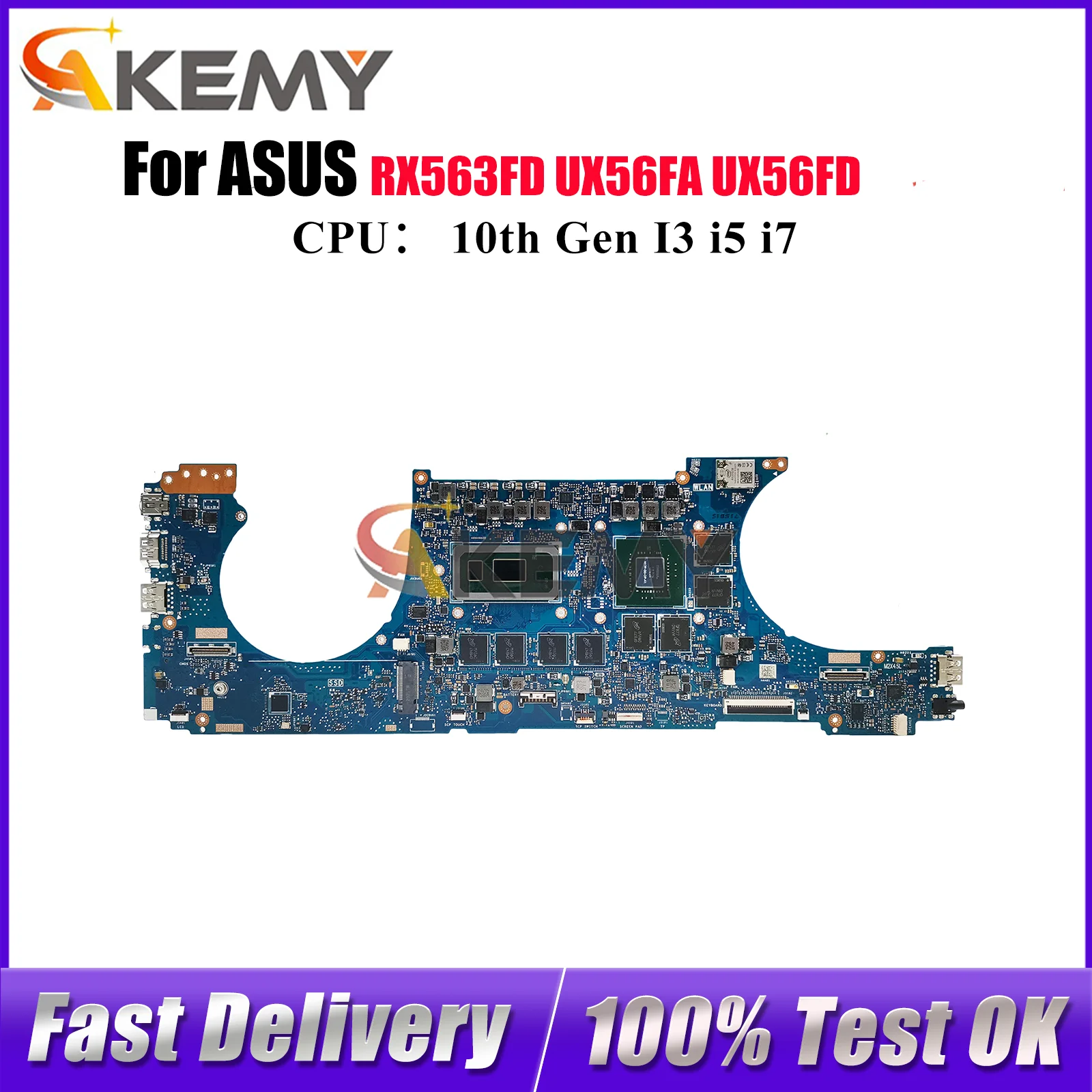 

UX563FD Материнская плата для ноутбука ASUS ZenBook UX563 BX563FD RX563FD Q536FD UX56FA UX56FD Материнская плата для ноутбука 10-го поколения I3 i5 i7