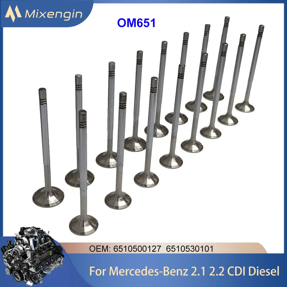 Комплект впускных и выпускных клапанов двигателя подходит для Mercedes-Benz 2.1 2.2 Diesel OM651 для A180 A200 A220 B180 B200 B220 6510500127 6510530101