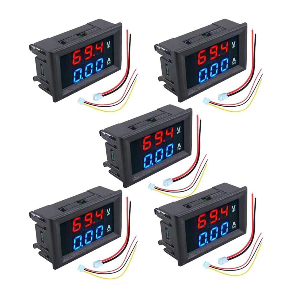 2/5PCS LED DC Dual Display Digital 10A Red Blue Current Voltage Meter Plastic Ammeter Voltmeter With Connect Wires Power Tools