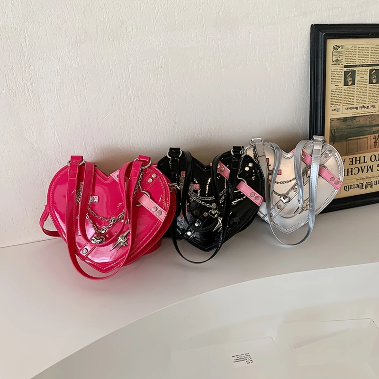 

Shaped Shoulder Bag, Y2K Chain Decor Handbag, Punk Style Crossbody Bag For Women