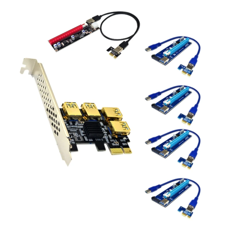 

Pcie 1 To 4 PCI Express 16X Slots Riser Card+4X SATA Extension Cables Slot Adapter+6Pin Extension Cable For Mining