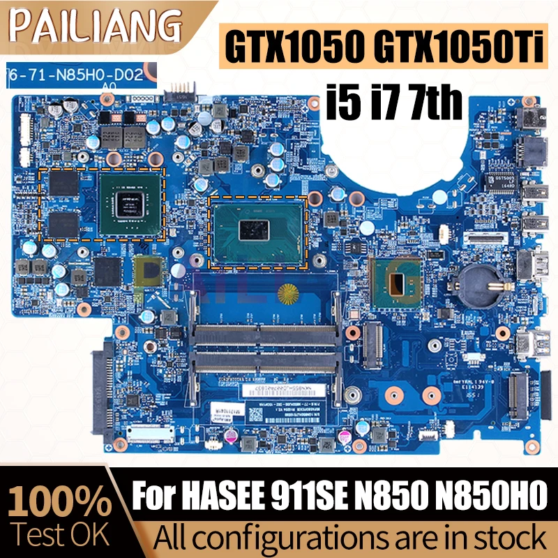 Voor Hasee 911se N850 N850h0 Notebook Moederbord 6-71-n85h0-d02 I5 I7 7e Gen Gtx1050 Gtx1050ti Laptop Moederbord Volledig Getest