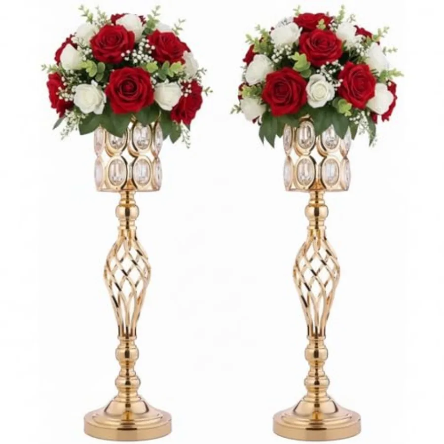 

Crystal Wedding Centerpiece Vases for Tables - Set of 2 Metal Vases, 24in Tall Versatile Flower Holders, Elegant Flower Stands