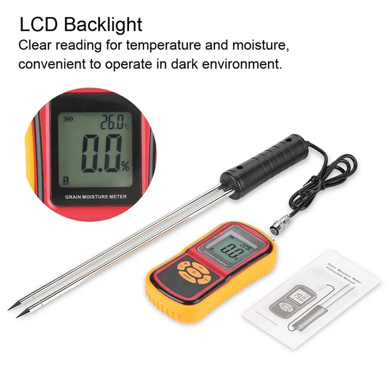 

AB34-Portable GM640 Digital Grain Moisture Meter With LCD Temperature Display For Wheat, Rice, Corn, Bean