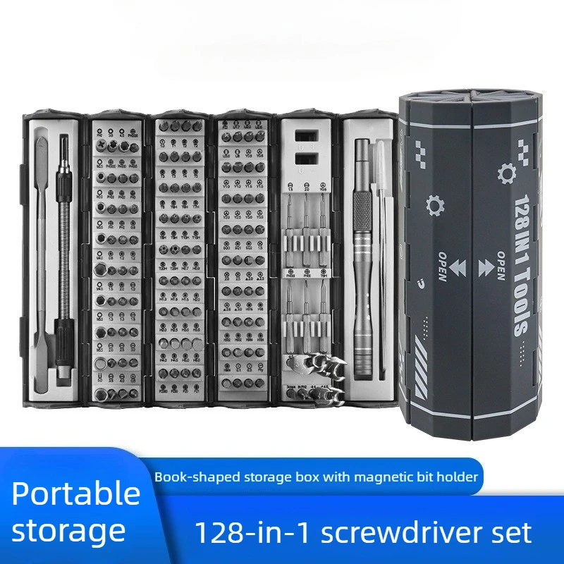 

128 in 1 Manual Precision Screwdriver Set, Roll Book Storage Multifunctional Bit Kit for Phone Laptop Repair