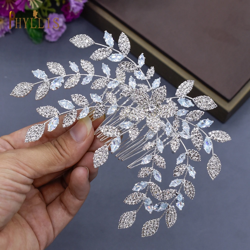 A53-peines para el pelo de novia con forma de hoja, 2022 diamantes de imitación, tocado de boda, Estilo Vintage, Tiaras de novia, joyería para el cabello para mujer