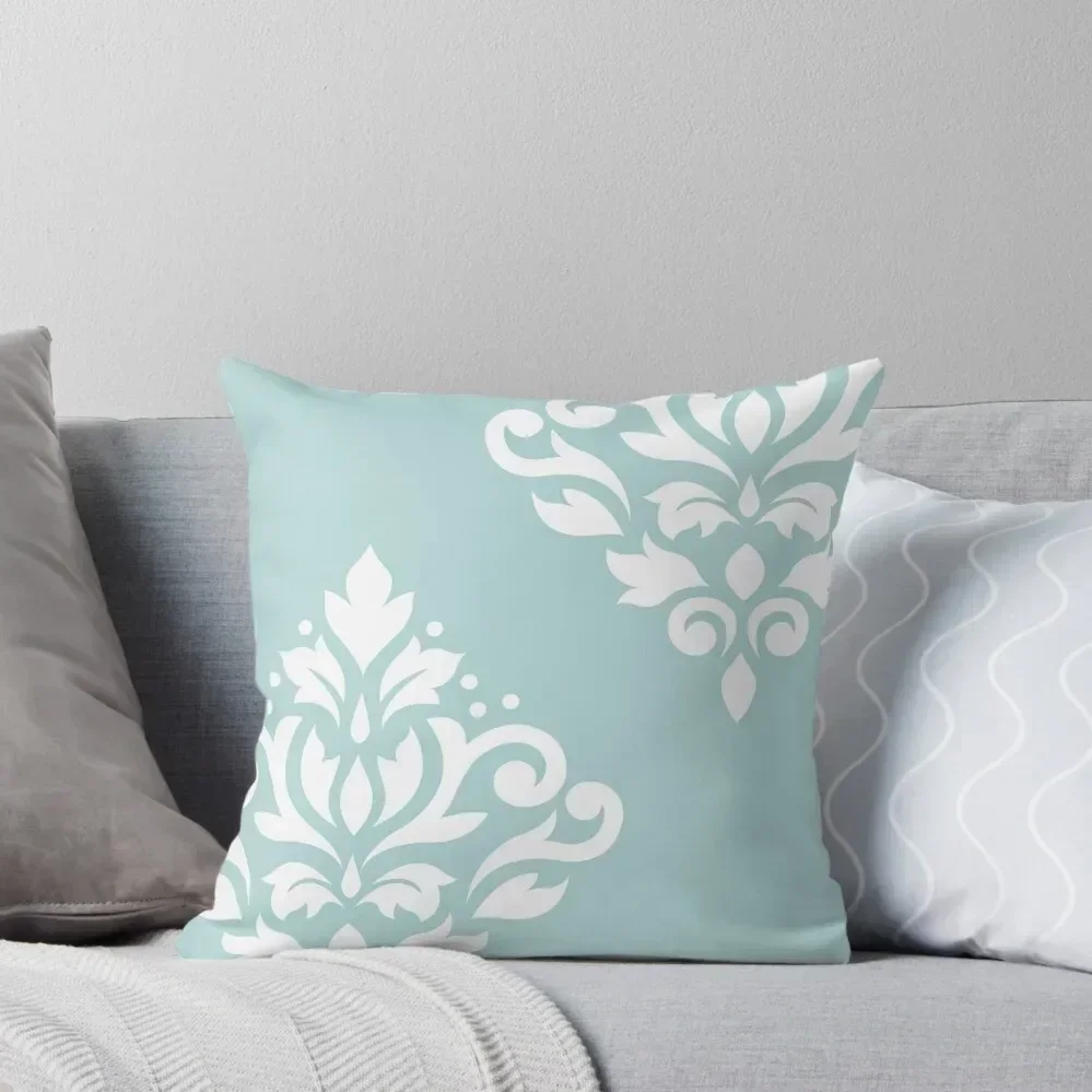 Scroll Damask Art I White on Duck Egg Blue Throw Pillow Pillows Aesthetic Decorative Cushions christmas cushions covers pillow